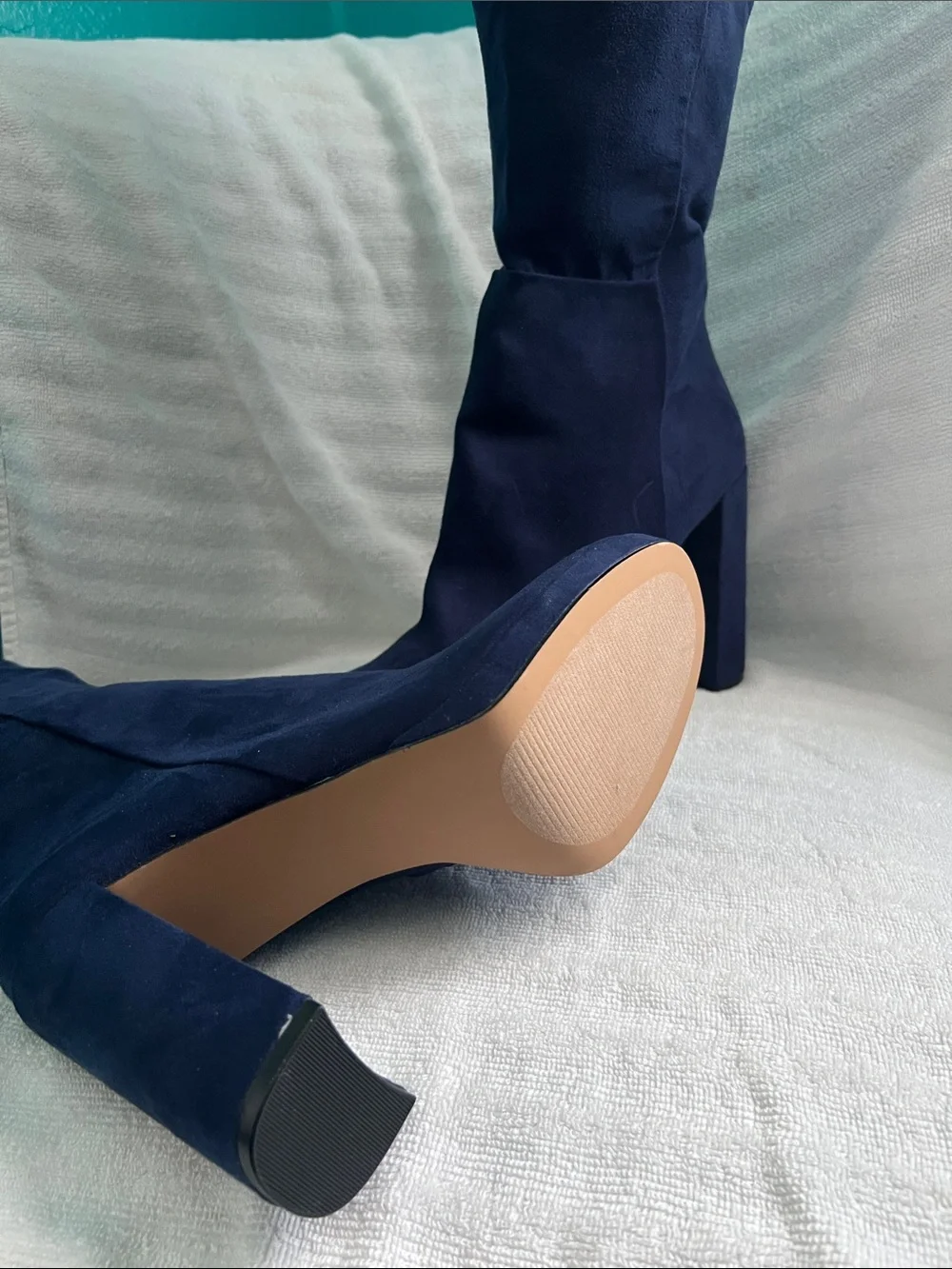 Women's Tall Navy Suede Block Heel Boots Size 10
